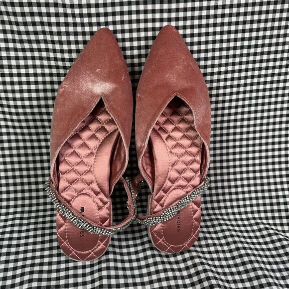 Birdies The Swan Velvet Pink Blush Slip On Rhinestone Pointed Toe Shoes 8.5 - Picture 2 of 5